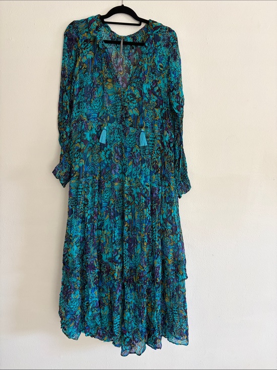 Anthropologie Dresses & Skirts - Anthropologie Teal Floral Long Sleeve Tiered Maxi Dress